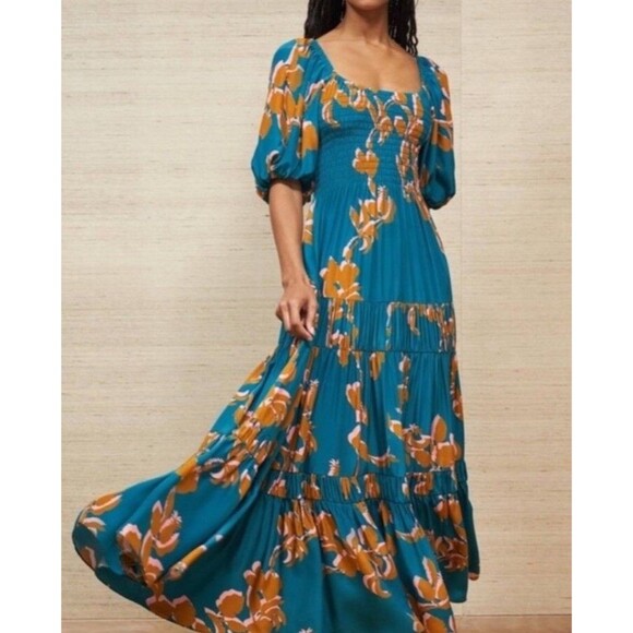 La Ligne Dresses & Skirts - NWT La Ligne Pyper Dress Jade Cognac Bubblegum Floral Print 100% Silk Size S